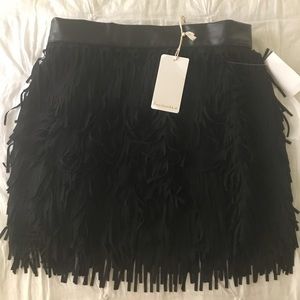 Black fringe skirt with leather band